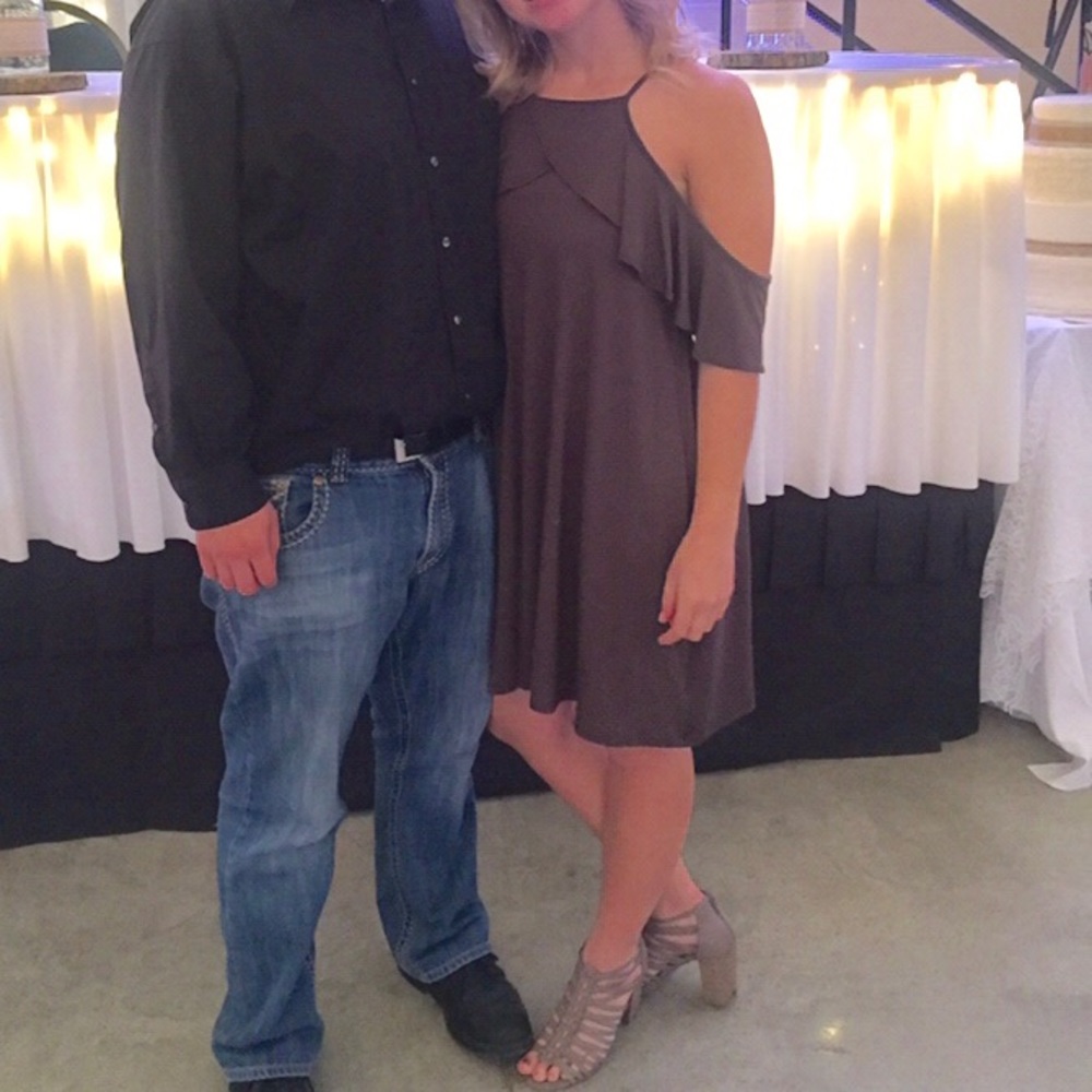 Olive green off the shoulder dress